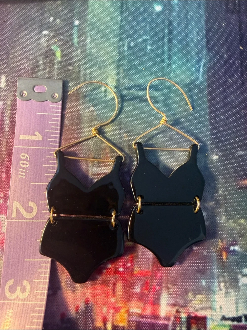 Handcrafted Black Bathing Suit Statement Earrings for Women